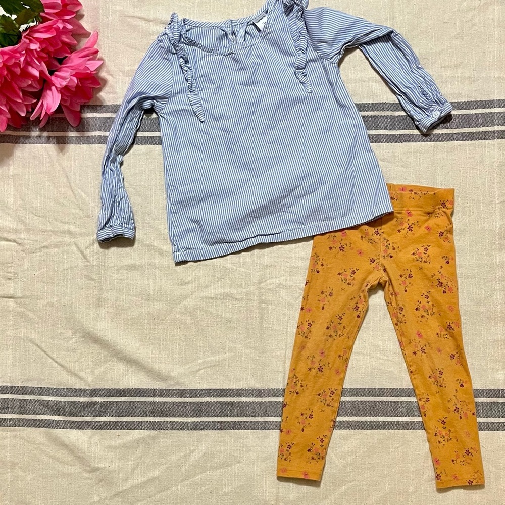 Toddler girl long sleeve blouse and legging set; size 3t